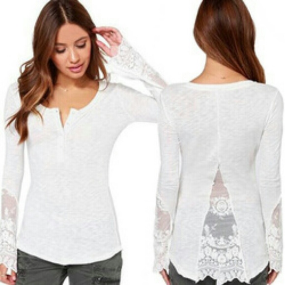Tops - White Long Sleeve Lace Top
