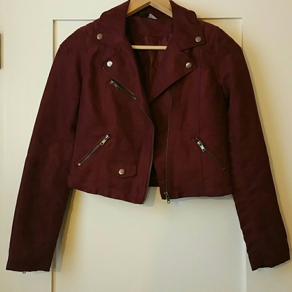 H&M Divided Faux Suede Maroon Moto Jacket