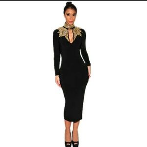 Gold sequins mock neck dress