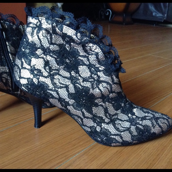 Black Lace Heel Bootie - Picture 1 of 4