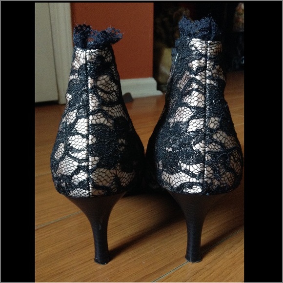 Black Lace Heel Bootie - Picture 2 of 4