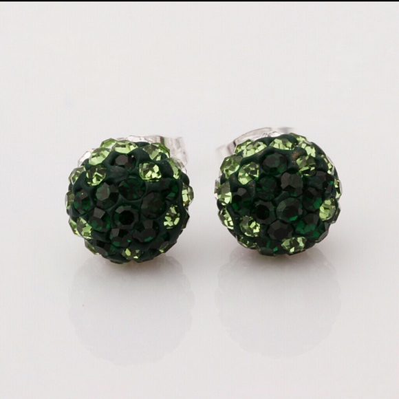 Emerald green stamp sterling silver earring - Picture 3 of 3
