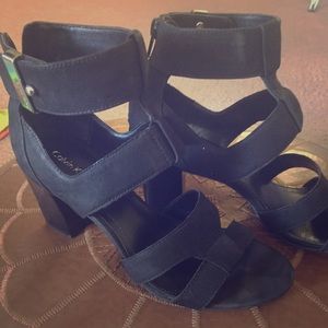 Black Suede Gladiator Stack Heel