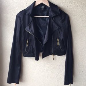 *RELIST* Black Satin Cropped Moto Jacket