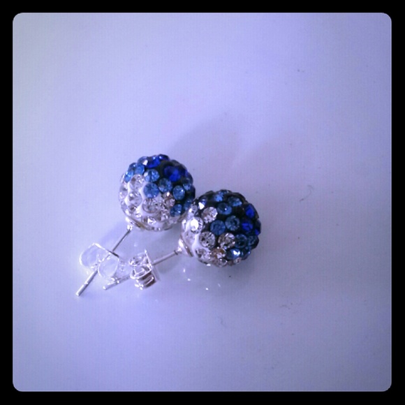 Dark blue stamp sterling earrings - Picture 1 of 2