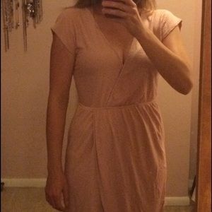 Modcloth Blush Nude Tan v-neck striped tulip dress