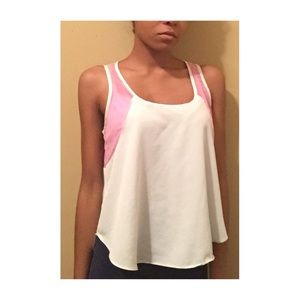 💜Cream and Pink Mesh Paneled Top💜