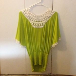 Flowy open back green crochet formal shirt