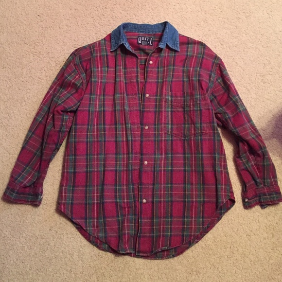 Burgundy plaid long sleeved shirt