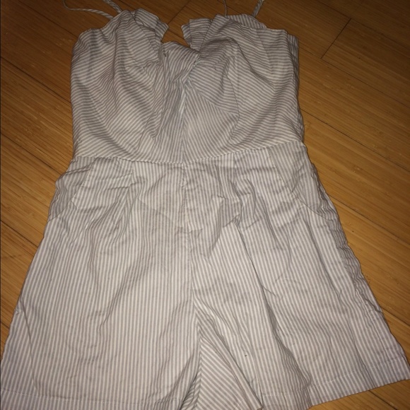 Baby blue and white striped short romper