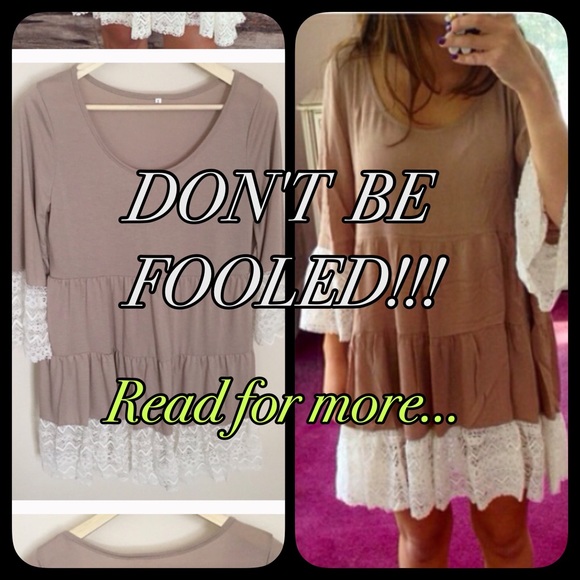 Blue or Mocha Lace Trim Peasant Boho Dress - Picture 4 of 4