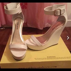White Ankle Strap Wedges