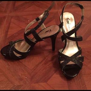 Black Glittery Strappy Heels