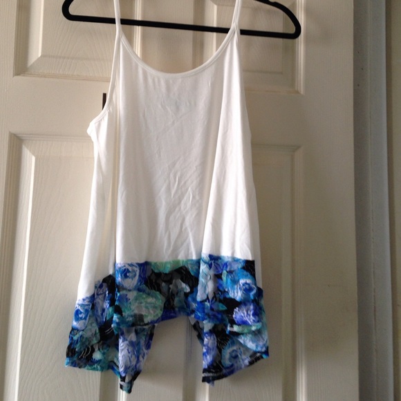 White with blue lace trim at the bottom