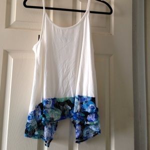 White with blue lace trim at the bottom