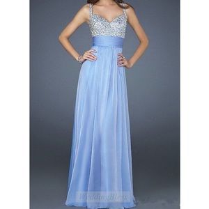 Coral Chiffon and Crystal Accent Prom Dresss