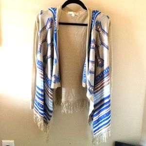 Tribal Print Draped Fringe Cardigan