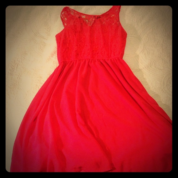 Coral lace sweetheart top vintage style dress