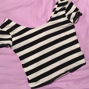 Black and white striped crop top w/ crossed back