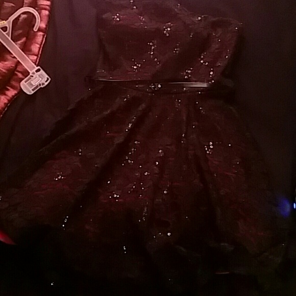 Black lace with red in inner layer short & padded