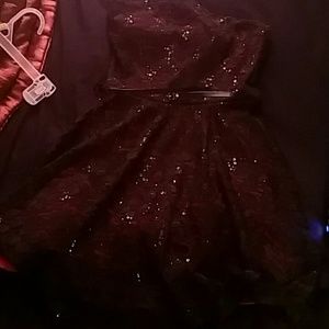 Black lace with red in inner layer short & padded