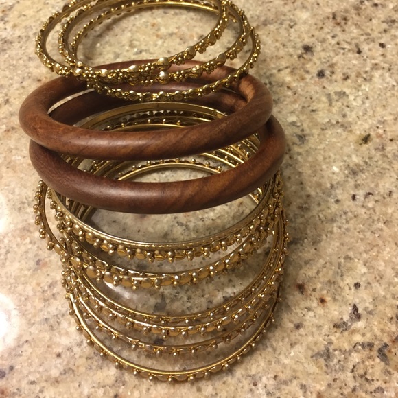 Wood and gold colored bangle set from Nordstroms