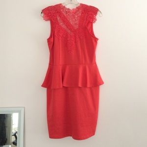 NWOT coral peplum lace dress