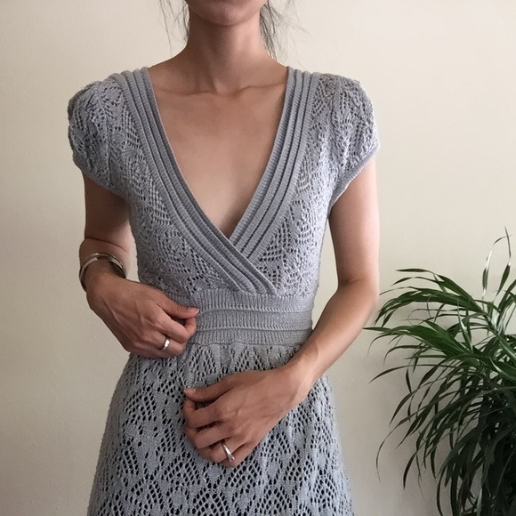 Vintage Coverup Crochet Knit Dress in Silver - Picture 2 of 4
