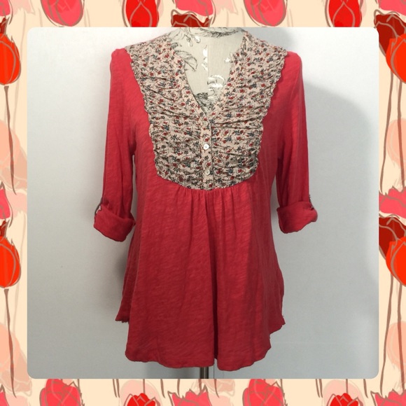 Anthropologie Tops - ⚡️SALE⚡️Anthropologie Floral Bib Relax Roll Sleeve