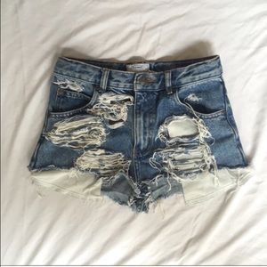 High waisted distressed shorts