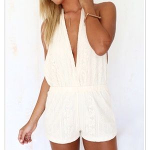 Backless cute white lace romper