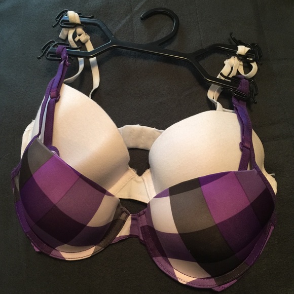 Purple Plaid and White T Shirt Bra 2 Pack NWT 34C