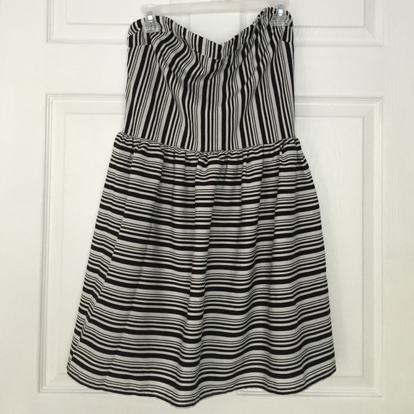 Black and white striped strapless dress