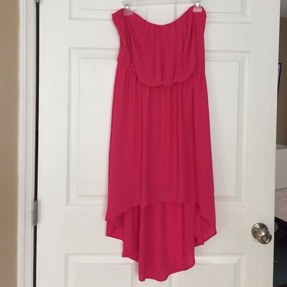 Strapless hi/lo dress in hot pink