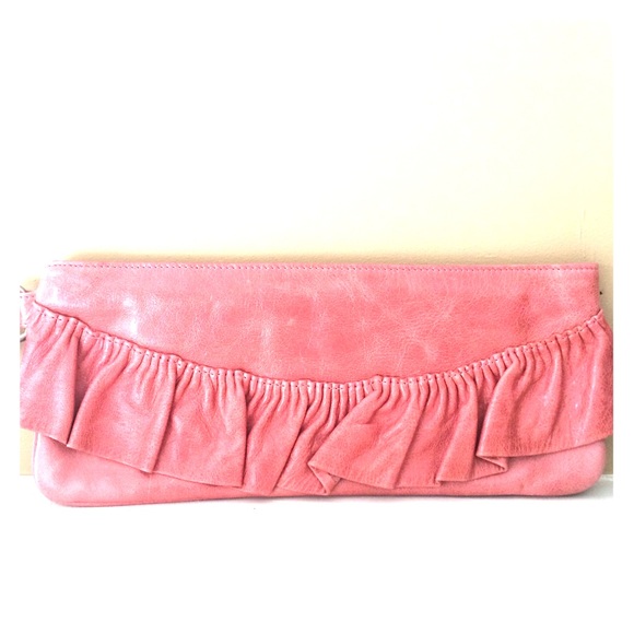 💵✂️ NEW Pink Leather HOBO clutch/wristlet w/ruff