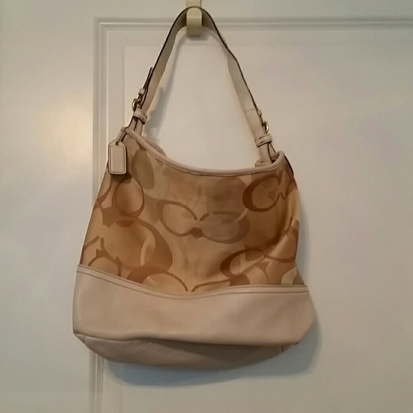 Authentic Tan monogram and leather Coach Handbag