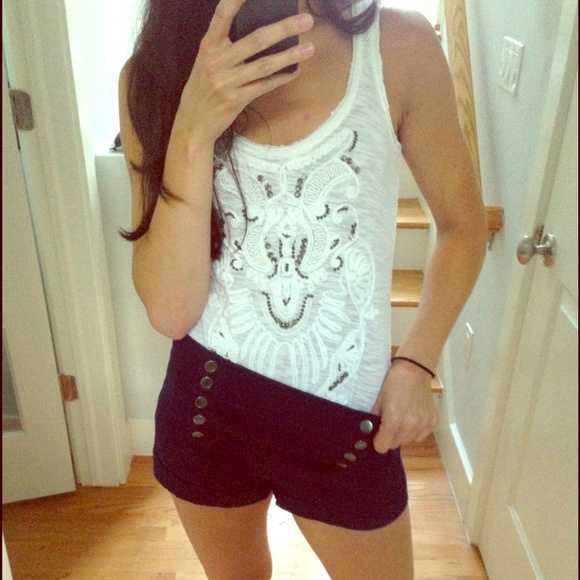 BOTTOM- Navy button up high waisted shorts