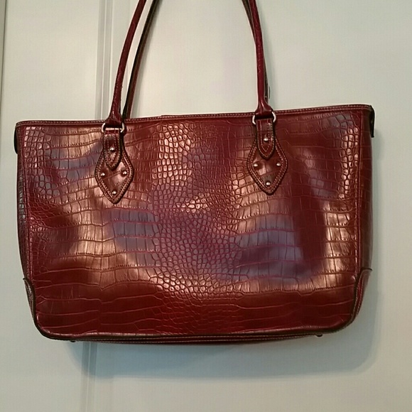 Large Red Faux Crocodile Work Bag Handbag