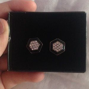 earrings with black edges and mini fake diamonds