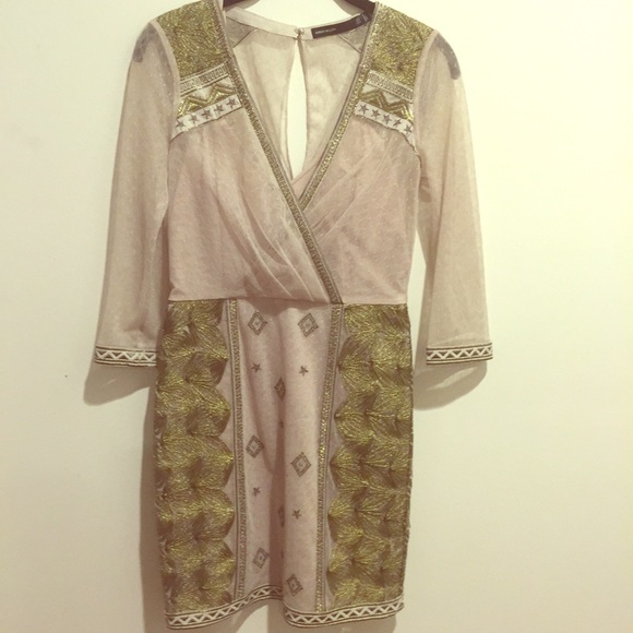 Karen Millen gold embroidered and beige dress