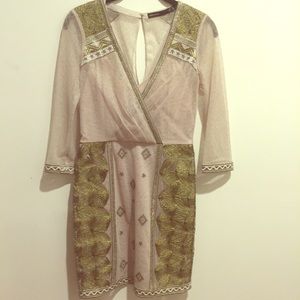 Karen Millen gold embroidered and beige dress