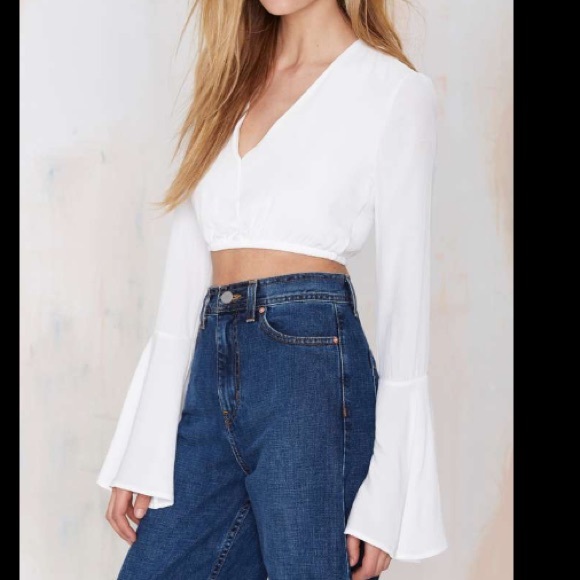 Nasty Gal white open top with flared sleeves