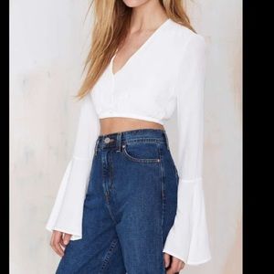 Nasty Gal white open top with flared sleeves