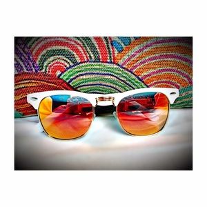 White Clubmaster Sunnies w. Orange Mirror Lens