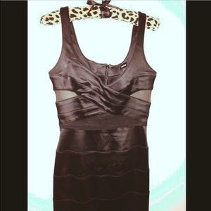 Black Bebe Aileen Mesh Inset Paneled Dress.