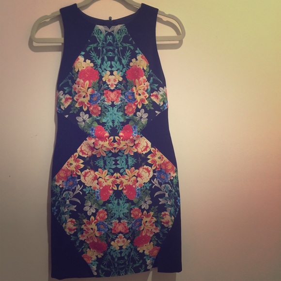 Floral and black fitted dress
