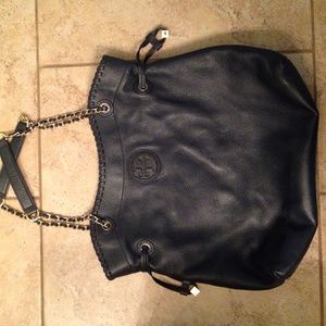 Tory Burch Blue Marion Slouchy Drawstring Purse