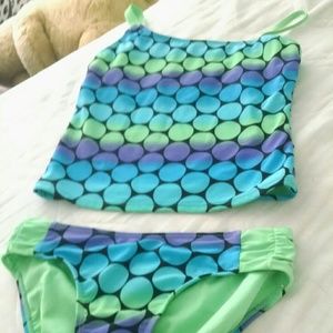 Tye-dye polka dot tankini top&botton