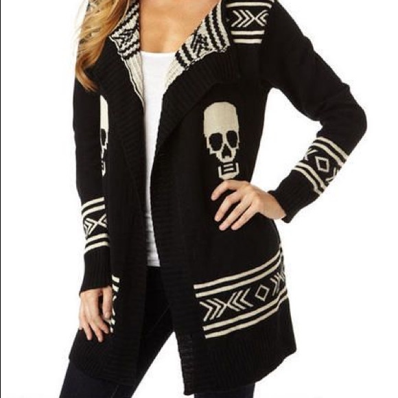 🎉SOLD!! skull punk black cardigan sweater large!! - Picture 3 of 4