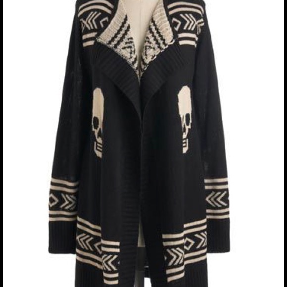 🎉SOLD!! skull punk black cardigan sweater large!! - Picture 2 of 4
